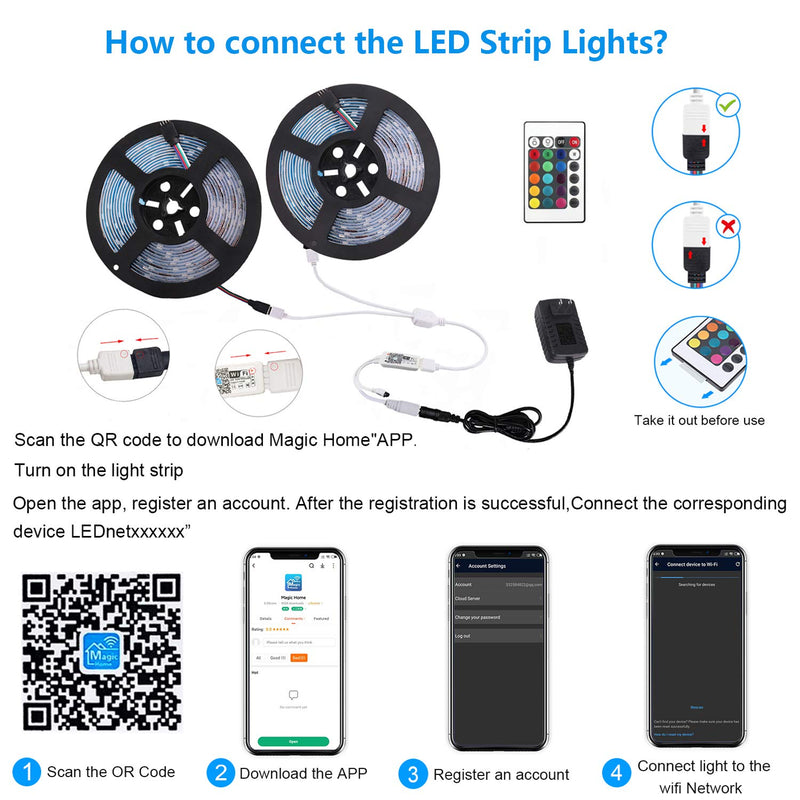 [AUSTRALIA] - RC WiFi LED Strip Lights 32.8ft, RGB LED Light Strip Music Sync LED Lights for Bedroom, Color Changing LED Strip Lights with Remote APP Control for Room, Kitchen, Party, Home Decoration 32.8ft RGB-Smart Controller 