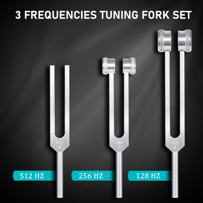 [AUSTRALIA] - Tuning Fork Set (128Hz, 256Hz, 512Hz) of 3 Pack, Tuning Forks with Reflex Hammer for Chakra/Healing/Medical/Sound Therapy/DNA Repair, Gift for Buddhists Yoga Teacher 