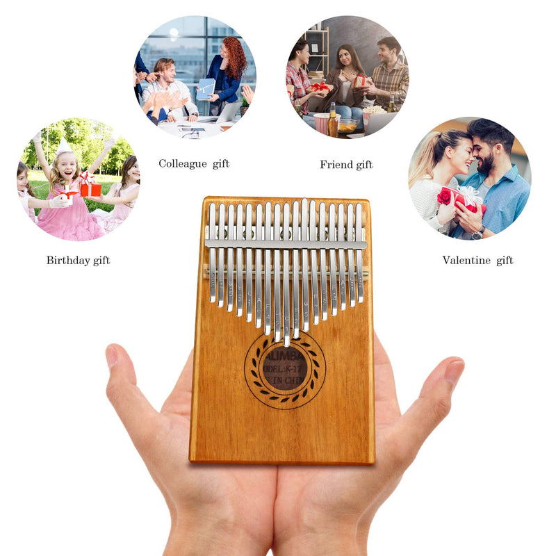 POMAIKAI Kalimba Thumb Piano 17 Keys, Portable Finger Piano with Study Instruction and Tune Hammer, Professional Mahogany Musical Instrument for Kids Adult Beginners(Red Brown) … Red Brown