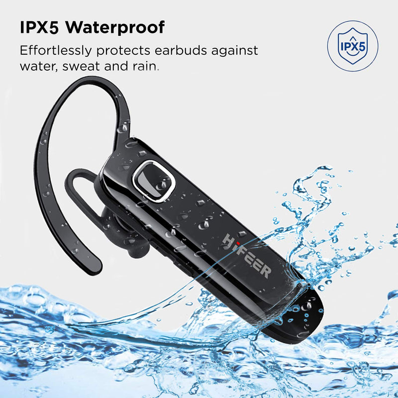 Bluetooth Earpiece, Wireless Bluetooth Headset V5.0 for Cell Phones, Hands Free Calls with CVC8.0 Mic Noise Canceling, Waterproof Earphone for Driving Business Home iPhone Android Samsung Black