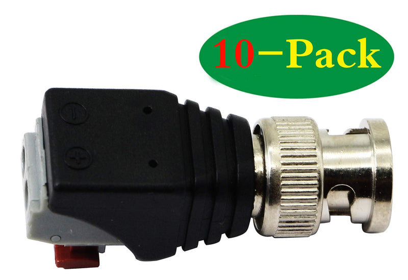 zdyCGTime BNC Video Baluns Adapter BNC Male Plug to 2 Pin/Way Screw Terminal Video Audio Spring Press Type Balun with Solderless Screw Terminal for Coax Cat5 to BNC CCTV Security Surveillance(10-pack)