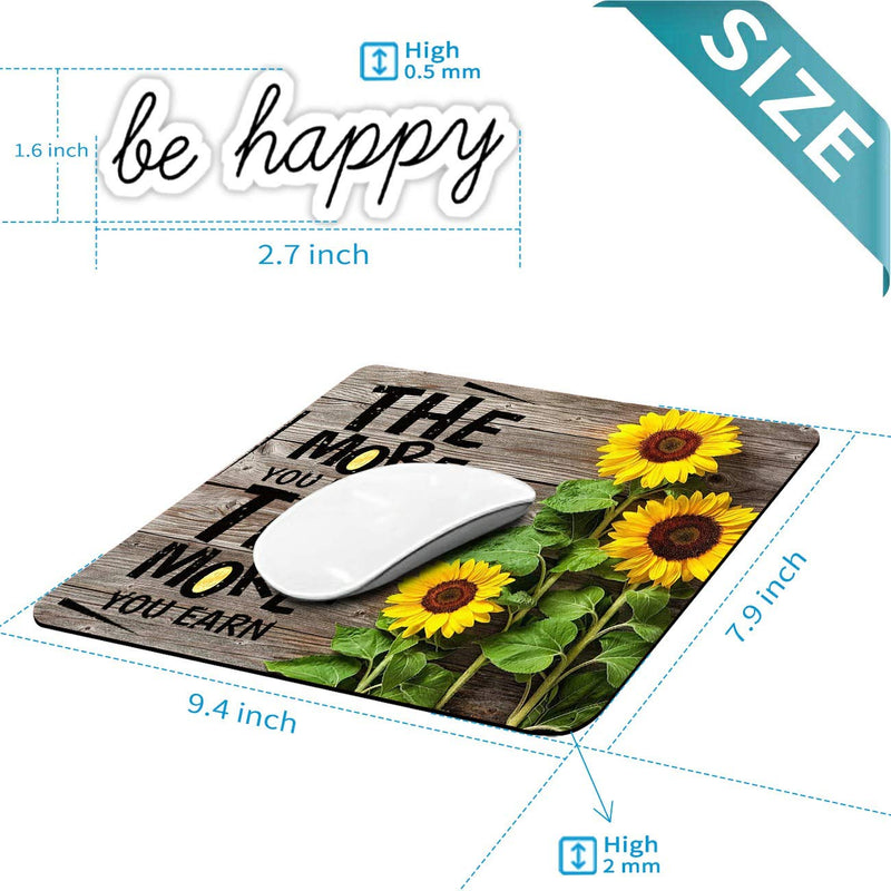 Gaming Mouse Pad, Money Sunflower Mouse Pads for Laptop Non-Slip Rubber Base Mousepad Computers and Office, Rectangle Cute Mouse Mats and Be Happy Computer Stickers Square Mouse Pad