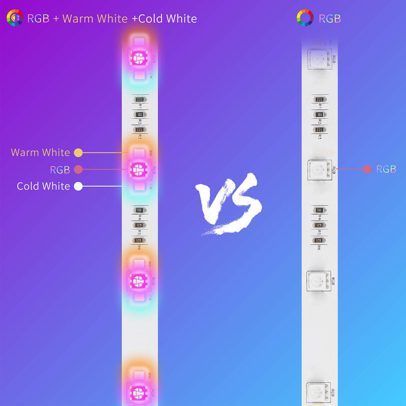 Tatazone 16.4FT RGBWW WiFi Smart Led Strip Lights, 2700K-6500k Warm White Cool White Led Light Strips with Alexa Google, Music Sync Color Changing Led Lights for Mirror Bedroom, Kitchen, Room, TV 16.4 ft