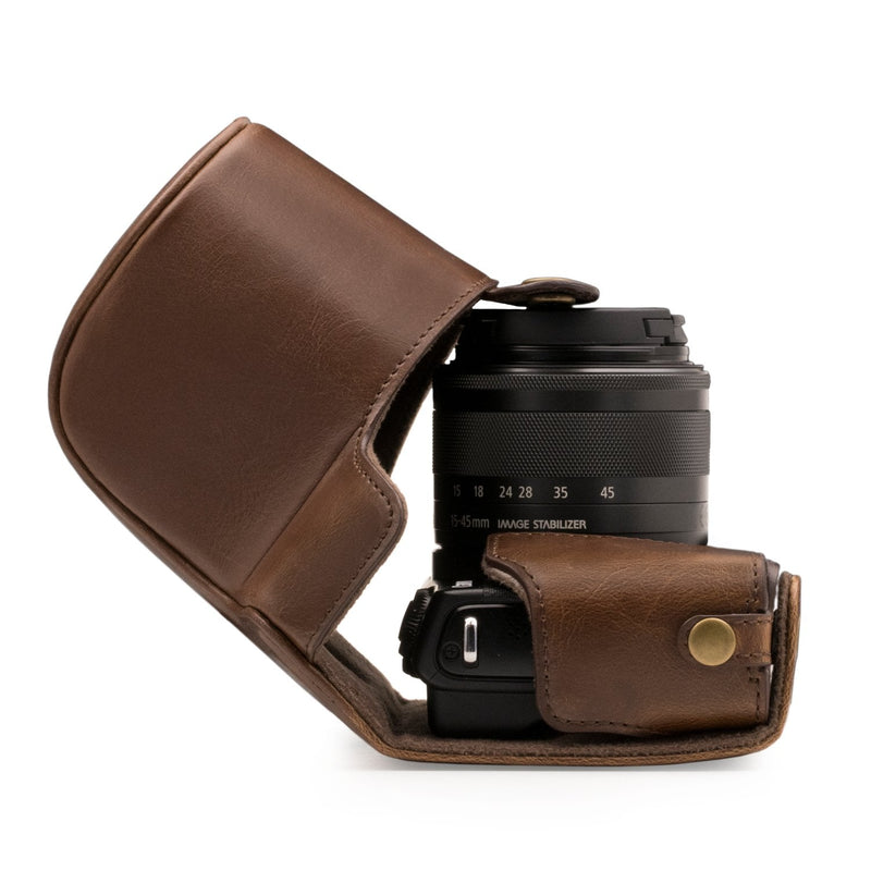 [AUSTRALIA] - MegaGear Ever Ready Leather Camera Case Compatible with Canon EOS M200, M100 (15-45mm) Dark Brown 