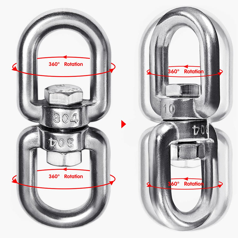 2+1 Heavy Duty 304 Stainless Steel Swivel Ring Double Ended Swivel Eye Hook with SUS304 Snap Hooks for Web Tree Swing, Therapy Swing, Aerial Dance, Swing Spinner Hanger, Reliable and Safe (M8) M8