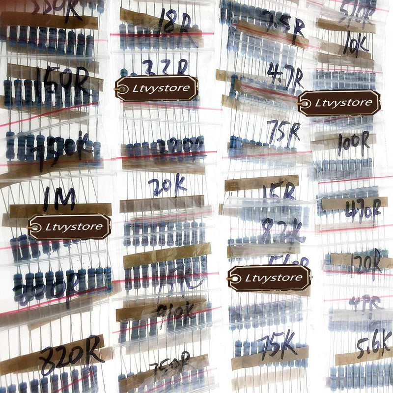 Ltvystore Metal Film Resistor Kit 1W, 1 Ohm - 1M Ohm Resistors Assorted 1 Watt 1%, Premium Compatible Arduino Resistor Assortment Pack 50 Value, Pack of 500