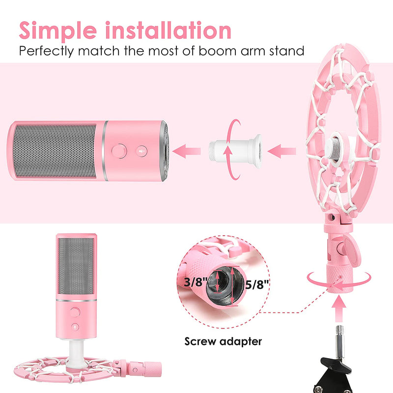 YOUSHARES Pink Shock Mount and Foam Cover Matching Boom Arm Mic Stand, Compatible with Razer Seiren X Microphone