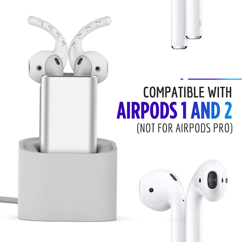 Earhoox AirPod Charging Stand - Charger Dock for AirPods 1 & 2 - Topless Docking Station with Car Mount & Desk Stand - Portable Pro Apple Wireless Air Pods Holder - Charges Air Pods w/Earhooks On