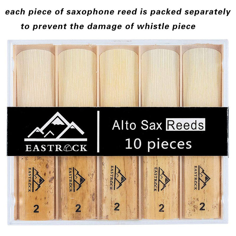 EASTROCK Saxophone Reeds 2.0/2.5/3.0 for Alto Saxophone Strength 2.0-10 Pack with Plastic Case Designed for Beginners