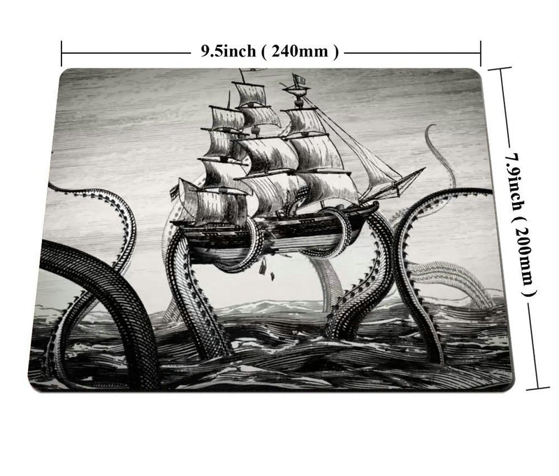 Kraken Mouse Pad Sail Boat Waves and Octopus Non-Slip Rubber Mouse pad Gaming Mouse Pad by Smooffly
