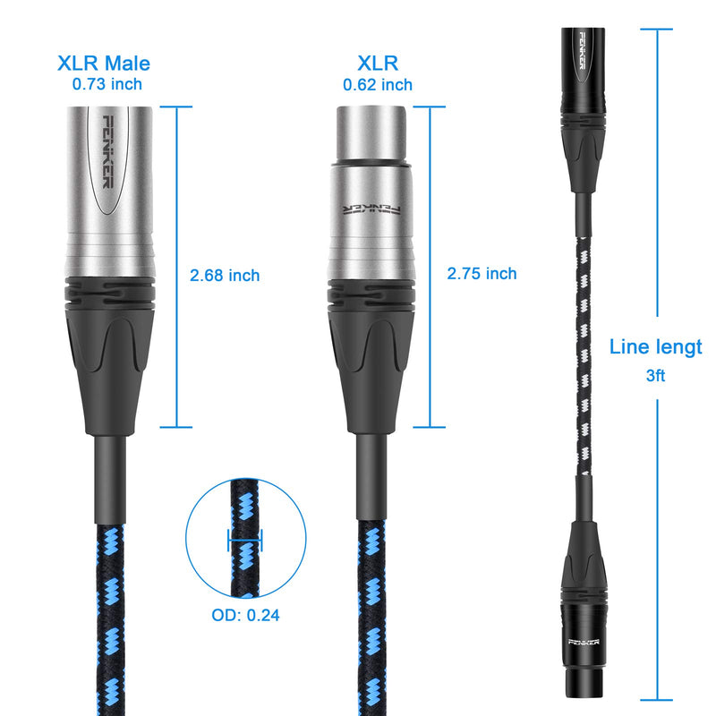 Penker XLR Cable,3ft 2 Pack Microphone Cable, XLR Male to Female Balanced Microphone Cord 3 pin, 3 Foot Short mic Cord,Black & Silver 2 Pack Design 3FT 2 Pack