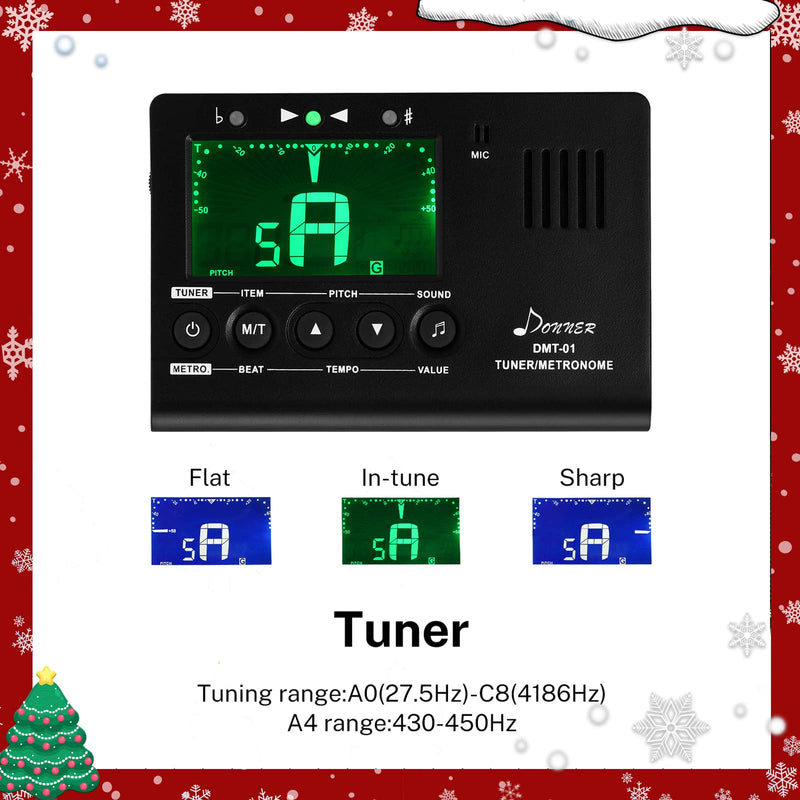 Donner Metronome Tuner for All Instruments - Guitar, Bass, Violin, Ukulele, Trumpet, Chromatic, Clarinet, Flute, 3 in 1 Digital Metronome with Tuner/Metronome/Tone Generator, DMT-01