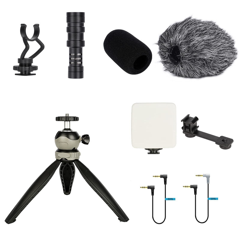EACHSHOT Portable Vlogging Kit for Mirrorless Camera Canon M50, Sony ZV-1 RX100 VII A6400 A6600, w/Vlog Mic Microphone/LED Light/Tripod Stand/Extension Bar for Video Recording YouTube Tiktok