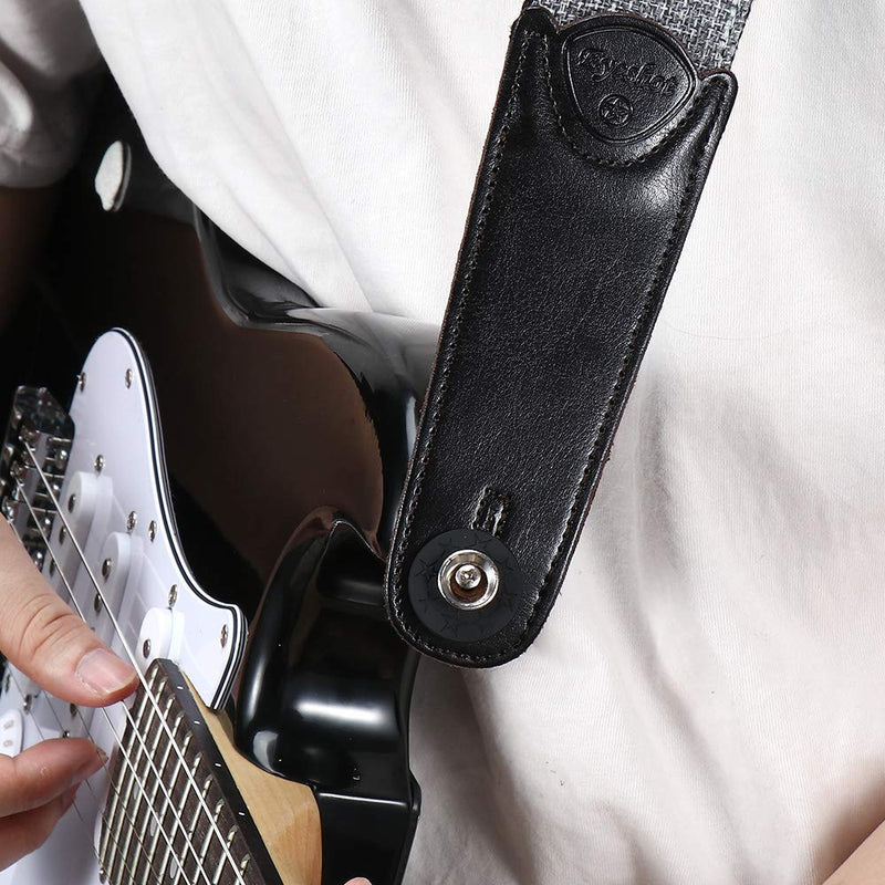 Eyeshot Guitar Strap Adjustable Woven Cotton Guitar Strap with Genuine Leather End, Acoustic Electric Bass Classical Guitar Strap with Strap Locks, Strap Picks & Strap Headstock Button Classical Cotton