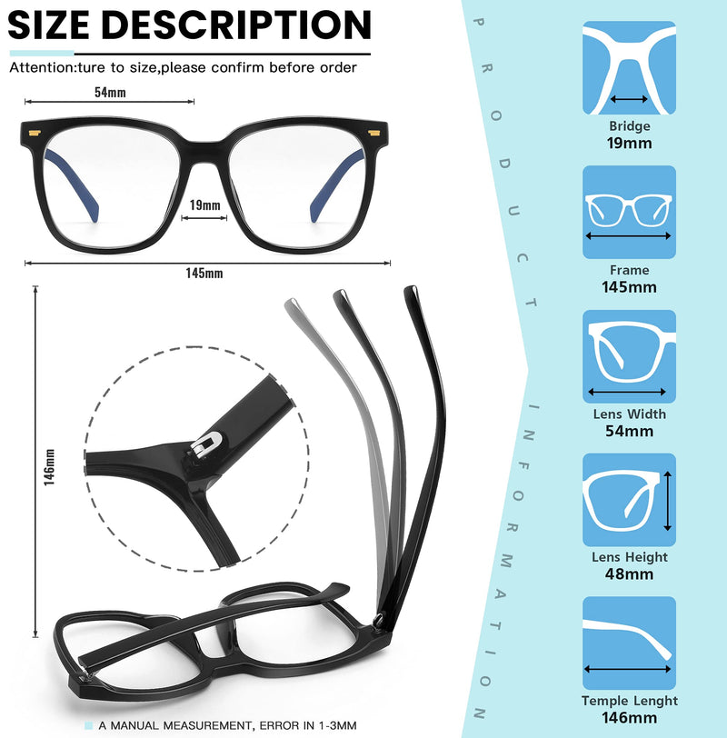 MACJERO Oversized Blue Light Blocking Glasses for Women Men,Anti Eyestrain/Computer/Reading/Gaming/TV/Phones (Black) Black