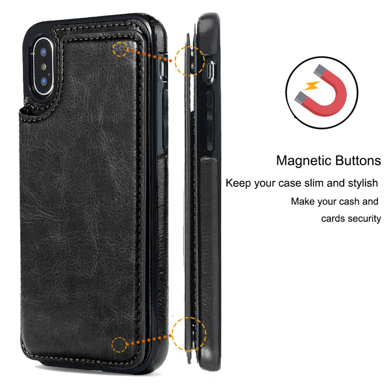 iPhone X/XS Wallet Case, iPhone X/XS Case with Credit Card Holder, JOYAKI Slim PU Leather Case with Card Slots, Protective Case with a Screen Protective Glass for iPhone X/XS 5.8 inch-Black Black