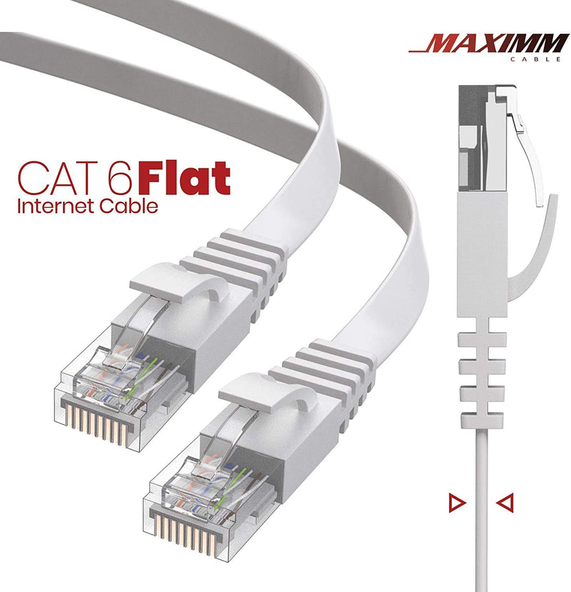 Maximm Cat6 Ethernet Cable Flat,LAN, Utp, Cat 6, RJ45, Network, Internet Cable White,15 Ft. (2-Pack)