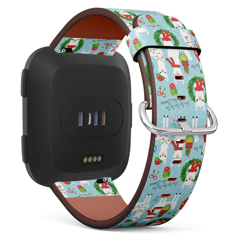 Compatible with Fitbit Versa, Versa 2, Versa Lite, Leather Replacement Bracelet Strap Wristband with Quick Release Pins // Cute Llama Alpaca Christmas Holidays