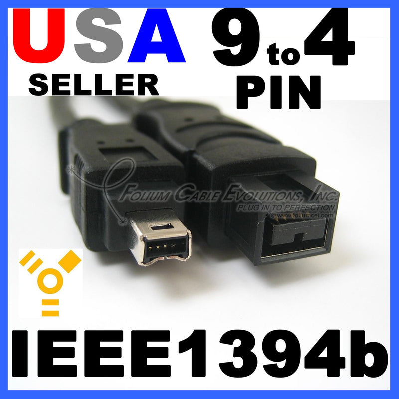 Cable Builders IEEE 1394b Firewire 800 400 Cable 9 Pin to 4 Pin IEEE1394 9-4 Length 6FT for PC Mac DV 6 Foot 6 Feet Black Friday November Cyber Monday