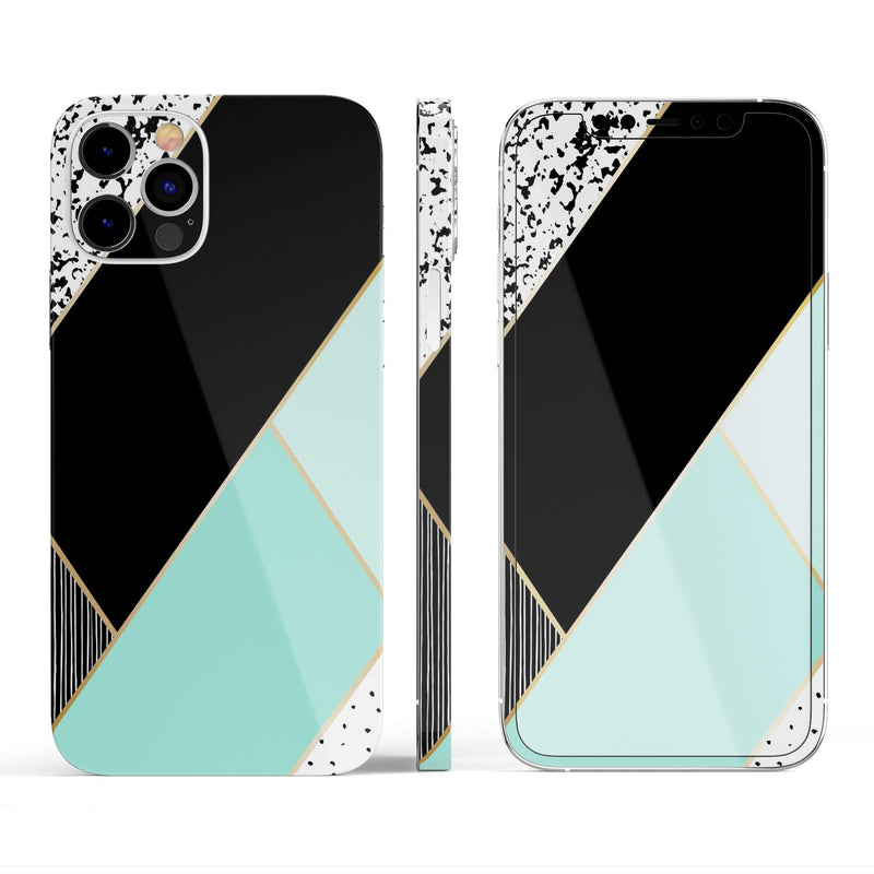 Design SkinZ Minimalistic Mint and Gold Striped V1 - Full Body Skin Decal Wrap Kit Compatible with The Apple iPhone 12 Pro Max (Full-Body, Screen Trim & Back Glass Skin)