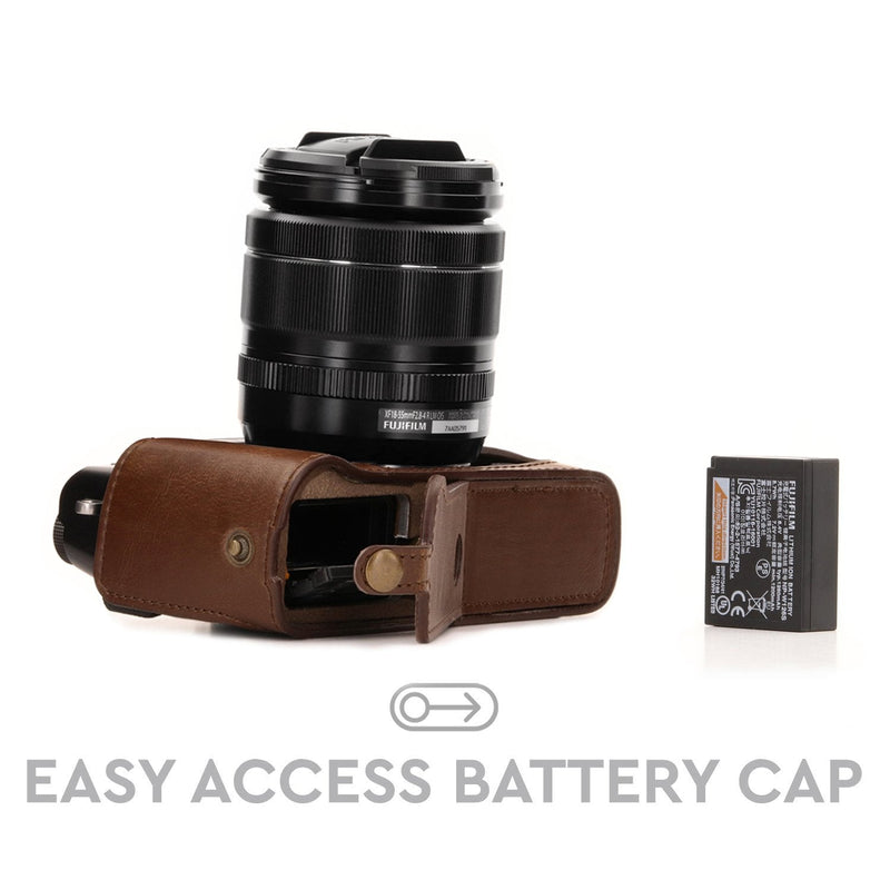 [AUSTRALIA] - MegaGear Ever Ready Leather Camera Half Case and Strap Compatible with Fujifilm X-T30, X-T20, X-T10 Dark Brown 
