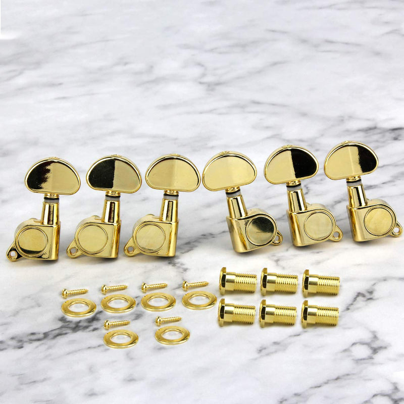 FLEOR 3R3L Sealed Tuners Tuning Pegs Half Moon Button Guitar Machine Head,Golden Golden