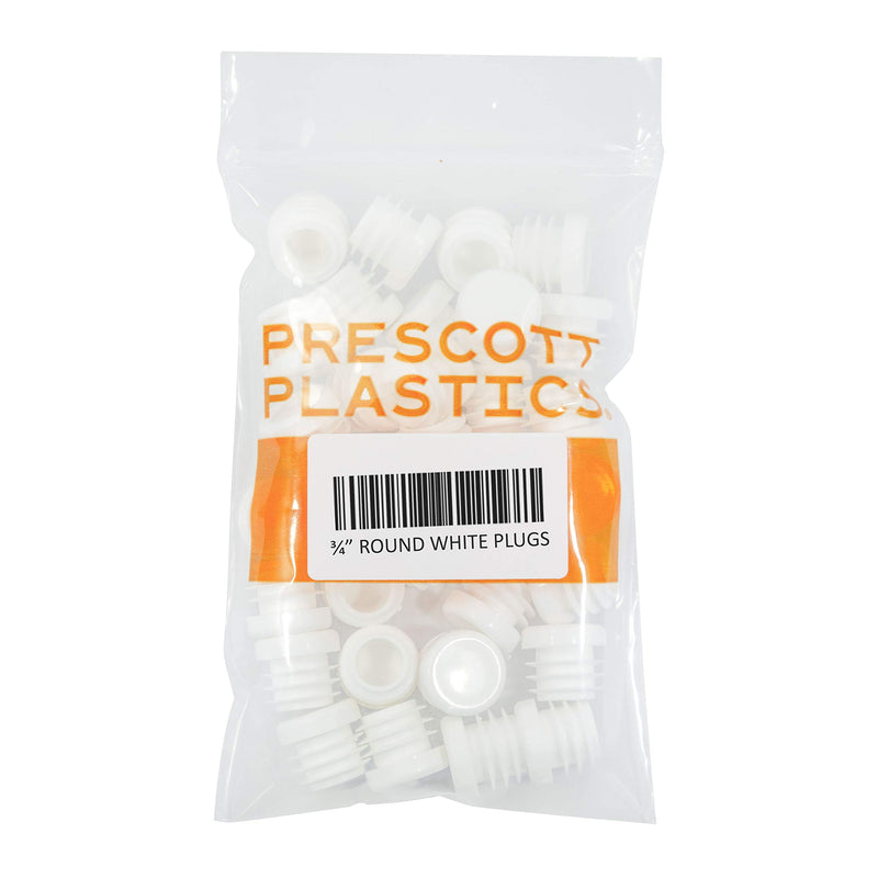 Prescott Plastics 0.75" Inch Round Plastic Plug Insert (50 Pack) White End Cap for Metal Tubing, Fence, Glide Insert for Pipe Post, Chairs and Furnitures 50