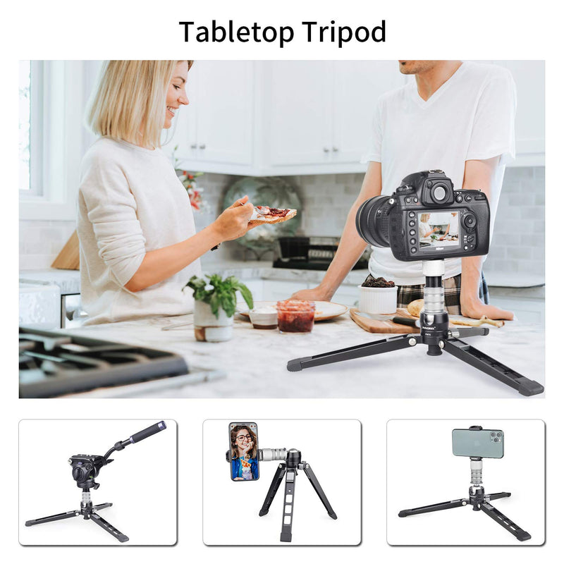 Mini Tabletop Tripod Stand-INNOREL PW70,DSLR Mini Tripod with 1/4" to 3/8" Screw and Cell Phone Mount CNC Aluminum Housing, Max Load 33 lb for Camera, Video Camcorder, Mobile Phone, Action Cameras