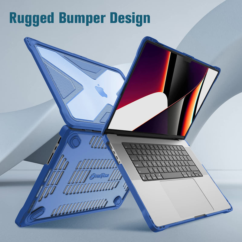 Fintie Protective Case for MacBook Pro 16 Inch Case A2485 (2021 Release) - Heavy Duty Rugged Hard Shell Case Cover with TPU Bumper for MacBook Pro 16" M1 Pro / Max Chip with Touch ID, Blue