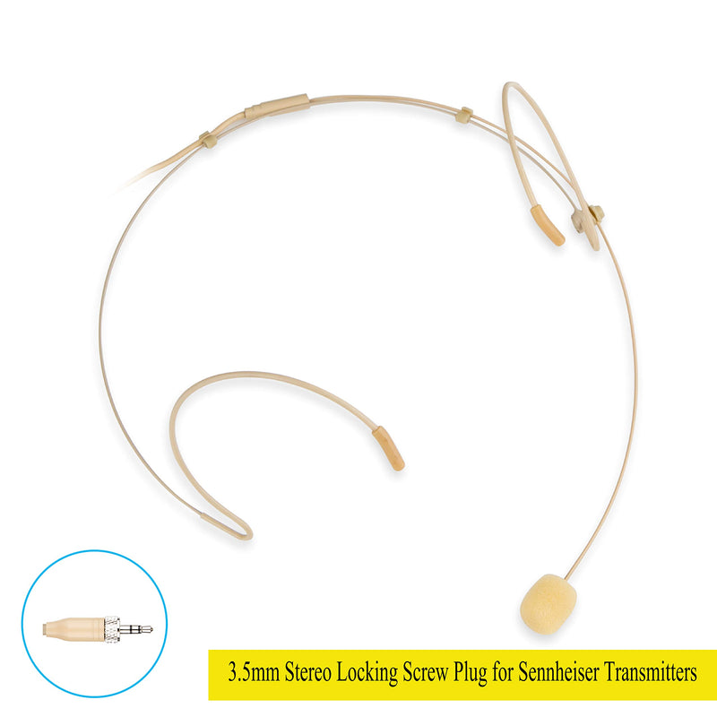 [AUSTRALIA] - Sujeetec Microphone Headset Discreet Headworn Earset Over Ear Mic for Sennheiser Wireless System Bodypack Transmitter, Ideal for Lectures, Live Performance, Theater, Podcasts – Beige 3.5mm Female Screw Plug(for Sennheiser Only) 