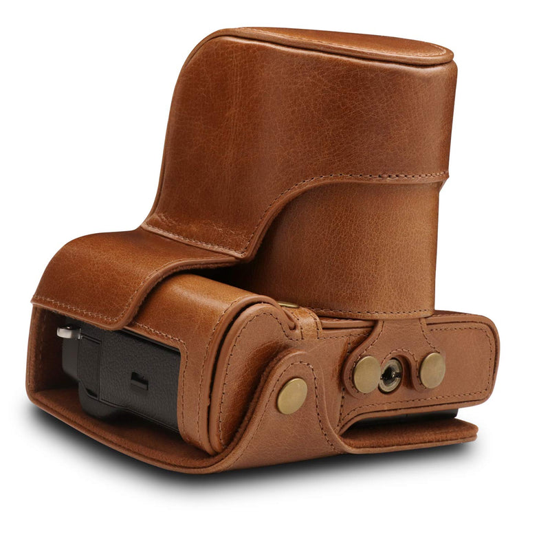 MegaGear MG1551 Ever Ready Genuine Leather Camera Case for Fujifilm X-T3 (XF23mm - XF56mm & 18-55mm Lens) - Brown Compact