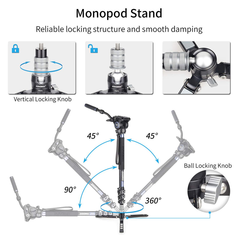 Mini Tabletop Tripod Stand-INNOREL PW70,DSLR Mini Tripod with 1/4" to 3/8" Screw and Cell Phone Mount CNC Aluminum Housing, Max Load 33 lb for Camera, Video Camcorder, Mobile Phone, Action Cameras