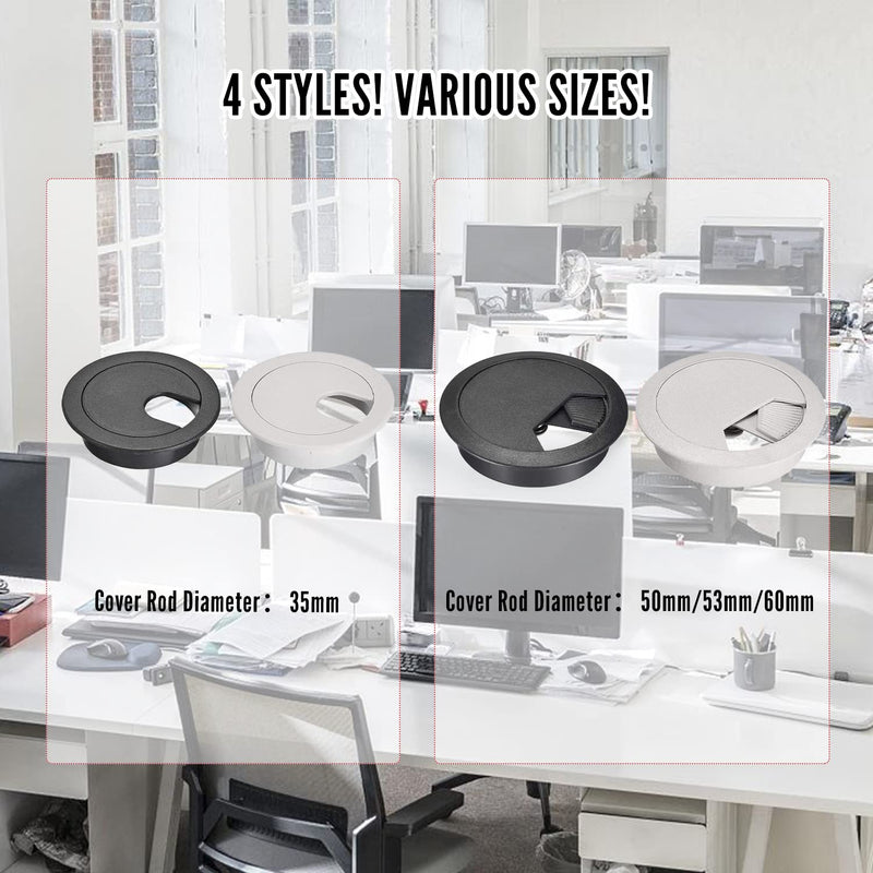 MroMax 2.36" Desk Grommet Plastic 60mm Cable Hole Cover Cord Desk Grommets Arrange Wires Organizer for Home Office Desk Cable Cord Black 10Pcs 60 mm Mounting Hole Diameter