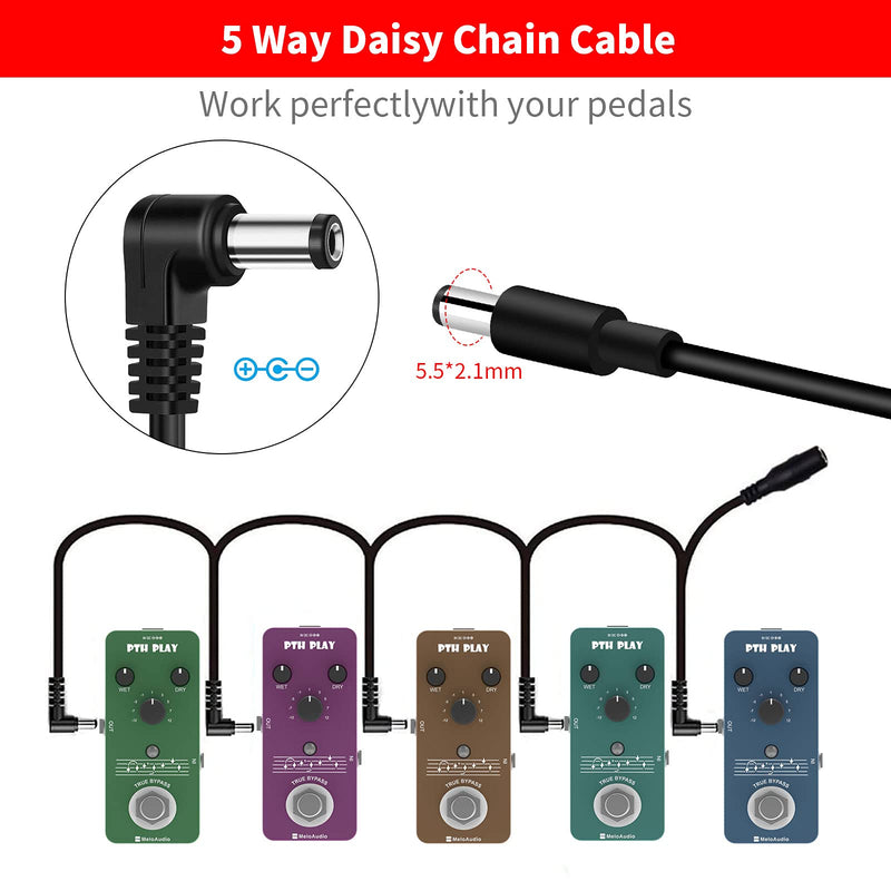 MEROM 9V Pedal Power Adapter Guitar Effects Supply with 5 Way Daisy Chain Cables Charger Compatible with Boss Behringer Digitech MXR Ibanez Zoom EBS Guyatone BIYANG