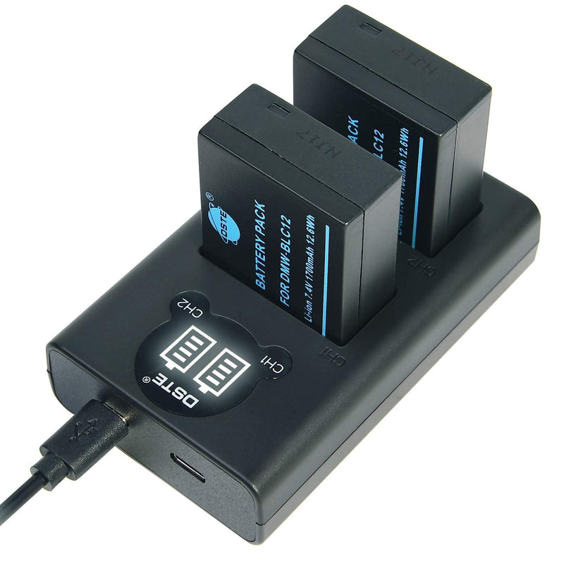 [AUSTRALIA] - DSTE Replacement for 2X DMW-BLC12 + Dual LCD Battery Charger Compatible Panasonic Lumix DMC-G5 DMC-G6 DMC-G7 DMC-GH2 DMC-GX8 DMC-FZ200 DC-G90 DC-G95 