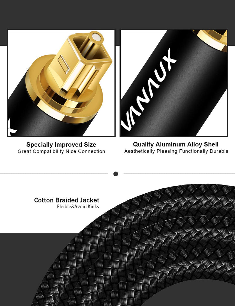VANAUX Digital Optical Audio Cable 5ft, S/PDIF Toslink Cable 24K Gold-Plated Fiber Optic Cord Compatible with Sound Bar/Television/Blu-ray Players/Set top Box/Projector/Decoder/Home Theater & More Toslink to Toslink 5ft/1.5m
