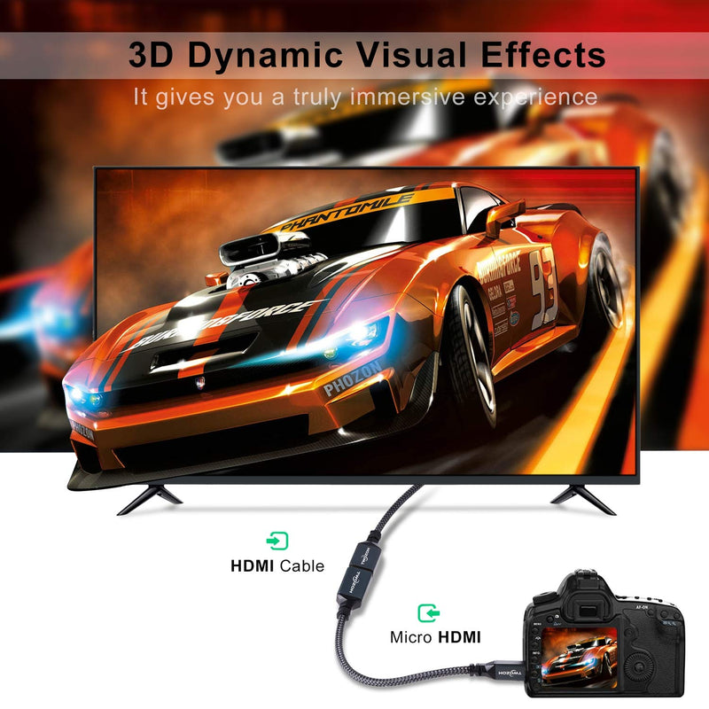 [AUSTRALIA] - Twozoh Micro HDMI to HDMI Adapter Cable, Nylon Braided Micro HDMI Male to HDMI Female Cable (Type D to Type A) Support 4K/3D 