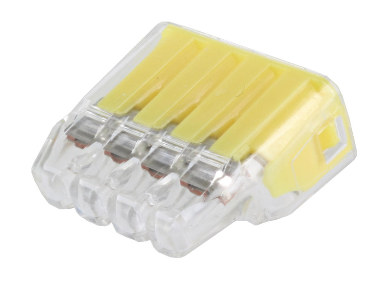 Ideal In-Sure 30-1034P 34 Yellow Non-Twist 4 Port Connector for Solid, Stranded, and Tin Bonded Wire (100 Pack)