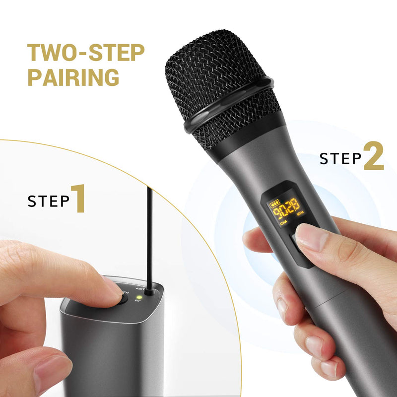 [AUSTRALIA] - Wireless Microphone, TONOR UHF Metal Cordless Handheld Mic System with Rechargeable Receiver, for Karaoke, Singing, Party, Wedding, DJ, Speech, Class Use, 200ft (TW-620) 