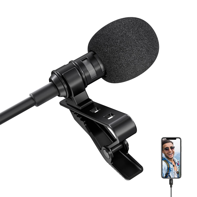 Lavalier Microphone for iPhone Video Recording with Long Cord Lapel Professional Mic for iPhone, External Clip-On Mic Wired Mic Omni Recording Portable for YouTube Vlogging Live Stream ASMR (16.4ft)