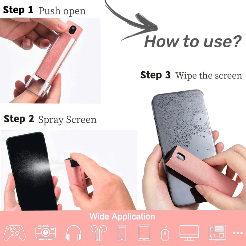 3 in 1Fingerprint Proof Screen Cleaner Tool, Touchscreen Electronic Screen Cleaner, All in One Cleaning Kit with Microfiber and Soft Fiber Flannel for All Phones, Laptop,TV and Tablet Screens (Pink) A-Pink