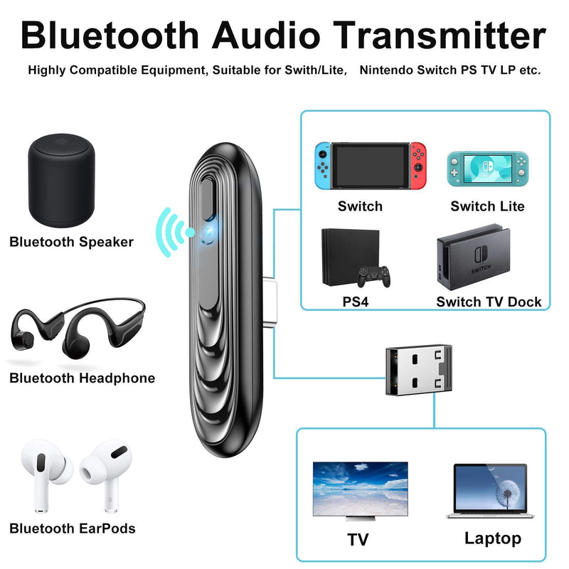 Switch Bluetooth Adapter with Low Latency, Jelava Bluetooth 5.0 Wireless Audio Transmitter Compatible with Airpods, Headphones, Earphones on Nintendo Switch/Lite