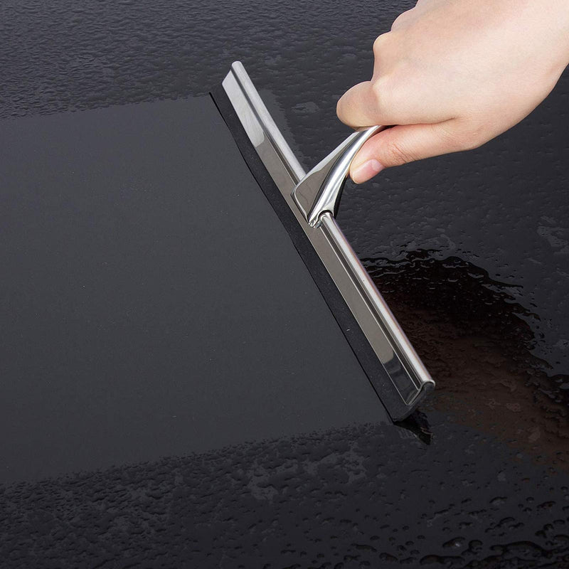 K Kwokker 12 Inch Squeegee for Shower, Shower Squeegee with Suction Cup Hooks, for Glass Door Marble Mirror Bathroom, Chrome Plated Stainless Steel Deluxe Car Window Home Kitchen Tile Scraper