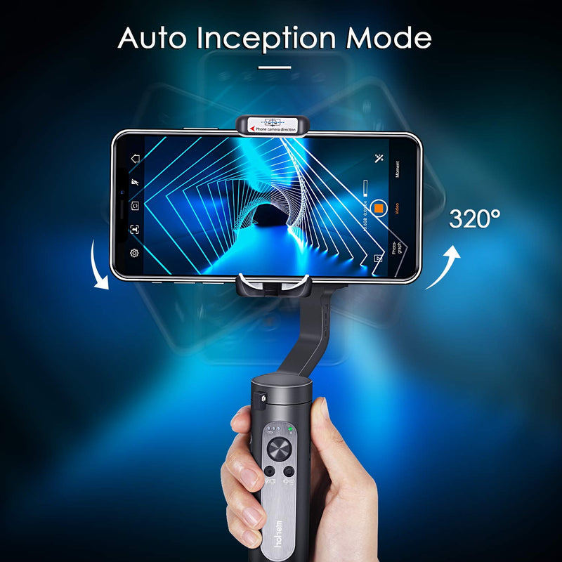 Hohem iSteady X, 3-Axis Foldable Lightweight Gimbal Stabilizer, Which is only 0.57Lbs, Supports Moment /Auto-Inception Mode, and is Compatible with iPhone 12/11 and Smartphones (0.57Lbs, Black)