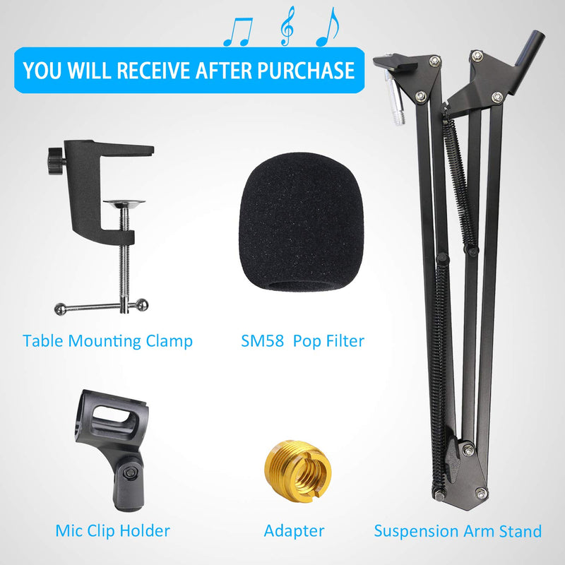 SM58 Mic Stand with Windscreen - Microphone Boom Arm Stand with Foam Cover Pop Filter for Shure SM58S SM58-LC Dynamic Vocal Microphone by YOUSHARES