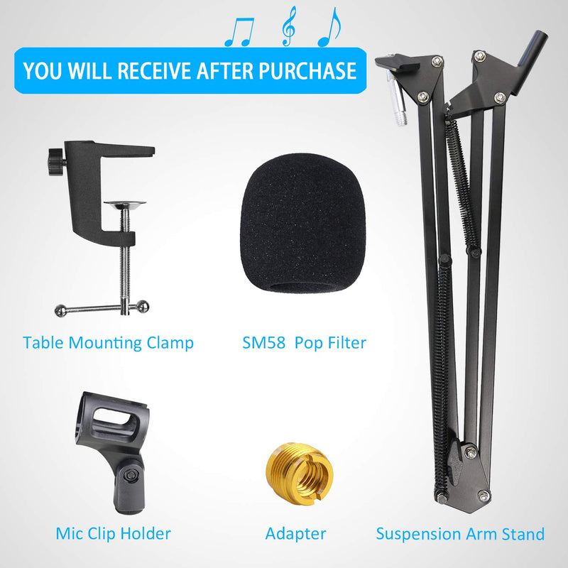 [AUSTRALIA] - SM58 Mic Stand with Windscreen - Microphone Boom Arm Stand with Foam Cover Pop Filter for Shure SM58S SM58-LC Dynamic Vocal Microphone by YOUSHARES 
