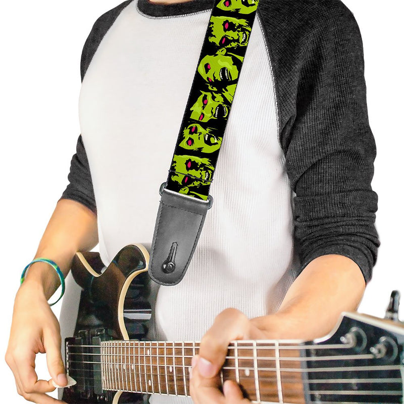 Guitar Strap Zombie Expressions Black Green Red 2 Inches Wide