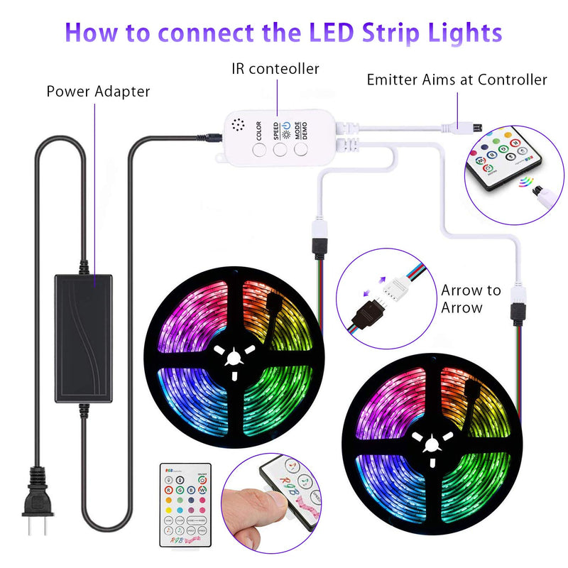 [AUSTRALIA] - LED Strip Lights for Bedroom 32.8ft HEERTTOGO Waterproof IP65 300 LEDs 5050 RGB LED Lights Strip Music Sync Color Changing RGB LED Strip with Blutooth IR Remote Controller and Wired Controller 