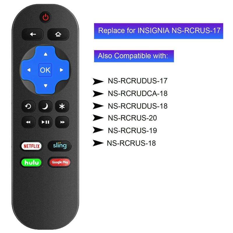 Motiexic NS-RCRUS-17 Remote Control Compatible with Insignia Roku TV NS-32DR420NA16 NS-32DR420NA16A NS-32DR420NA16B NS-40DR420NA16 NS-40DR420NA16B NS43DR710NA17 NS-43DR710NA17 NS-48DR420NA16