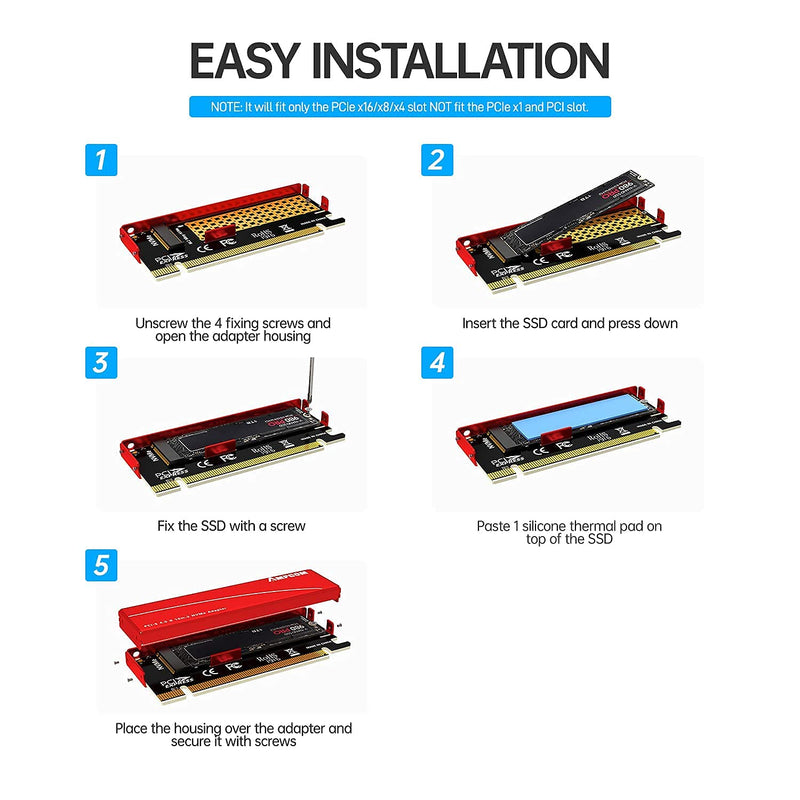 AMPCOM M.2 M Key Nvme SSD to PCI-e Adapter, PCI Express X16 Card with Aluminum Case, Supports Windows 7/8/ 10, Supports 2280